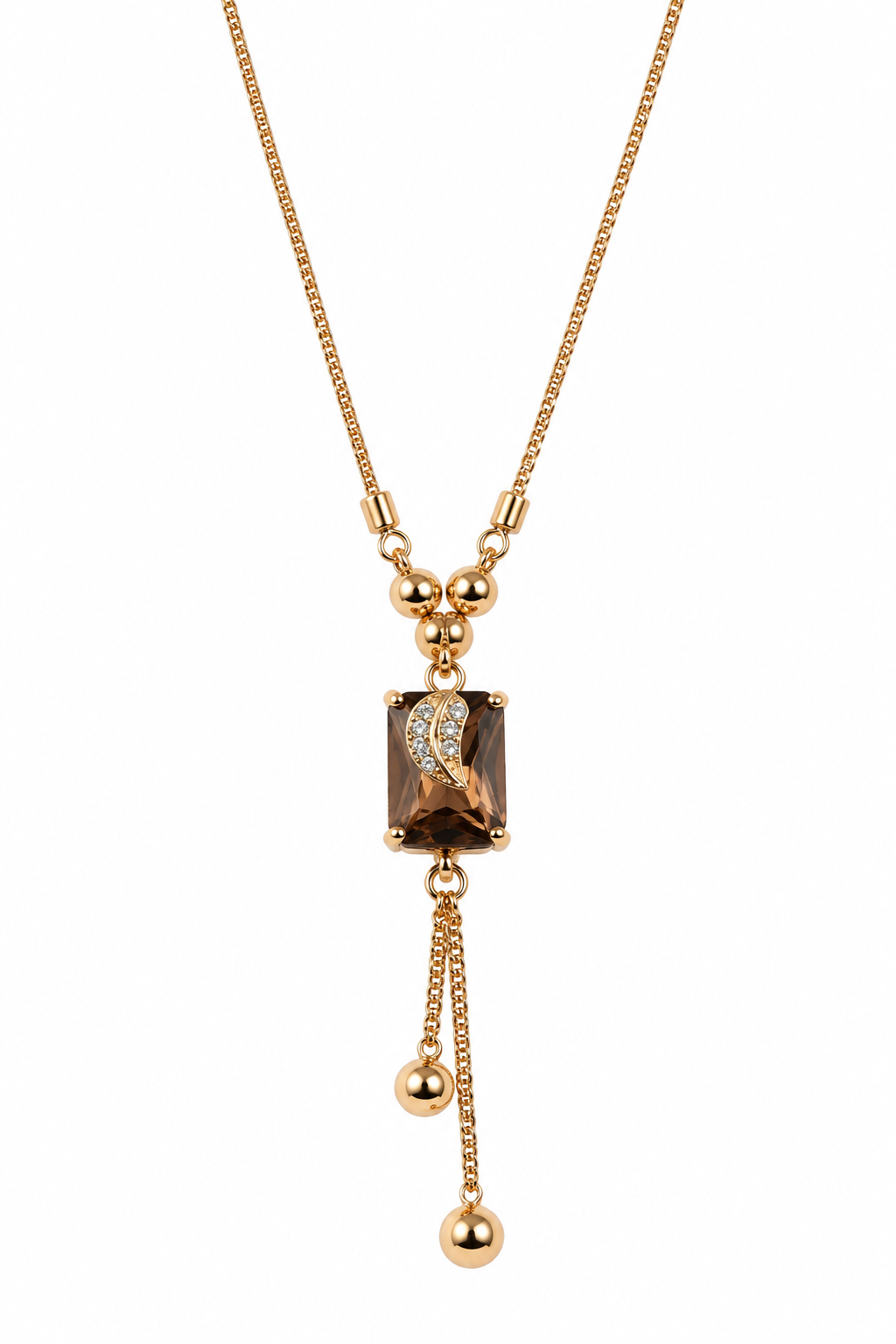 Gold-Toned Smoky Brown Pendant Necklace