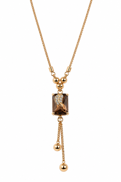 Gold-Toned Smoky Brown Pendant Necklace
