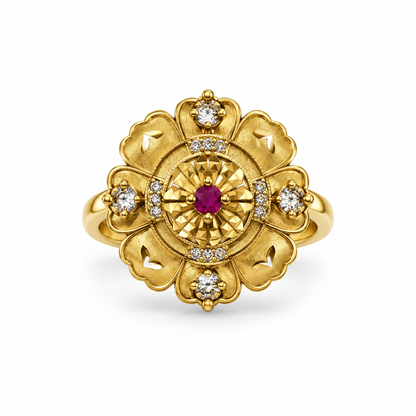 Premium Gold-Toned Floral Ruby Statement Ring