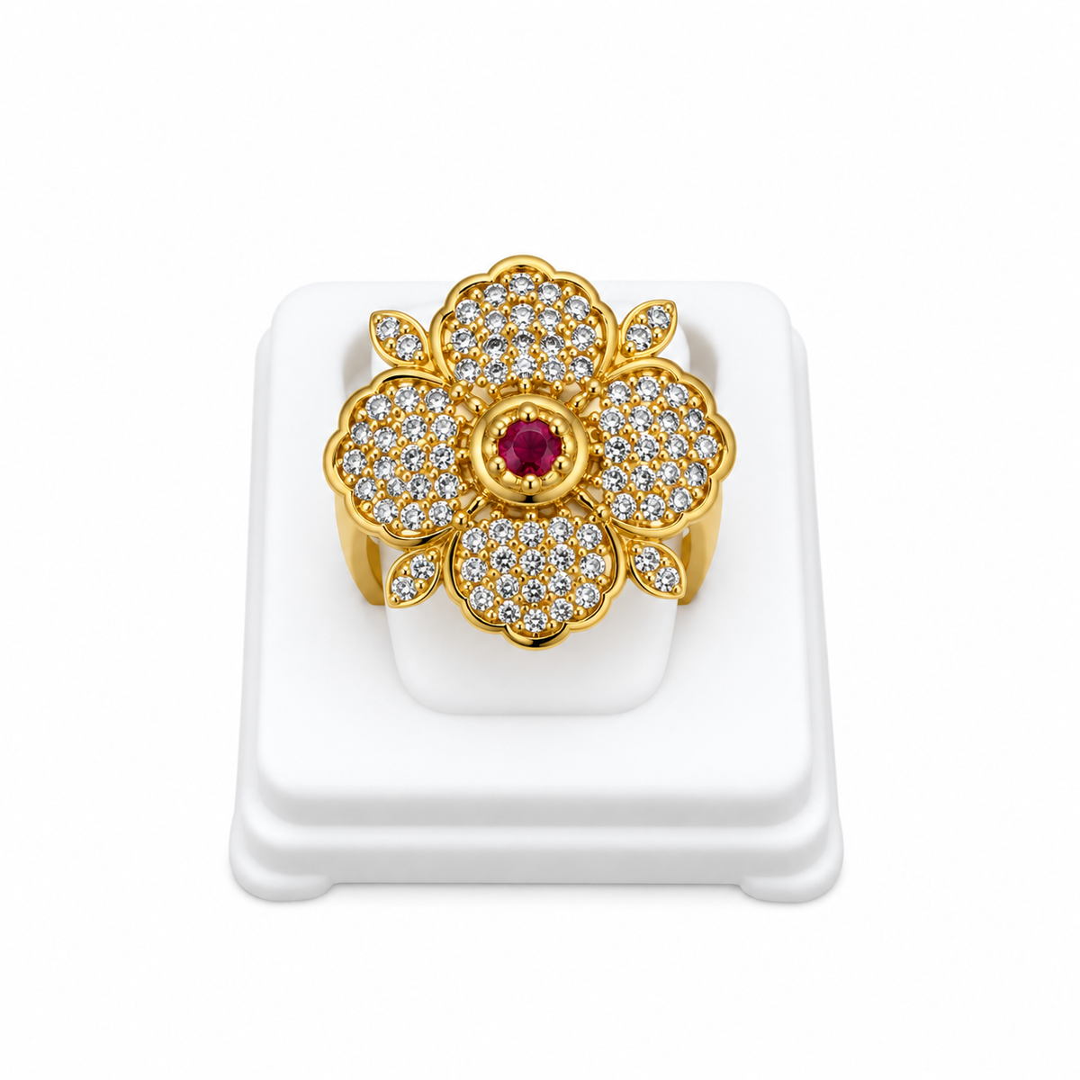 Ruby Floral Gold-Toned Statement Ring