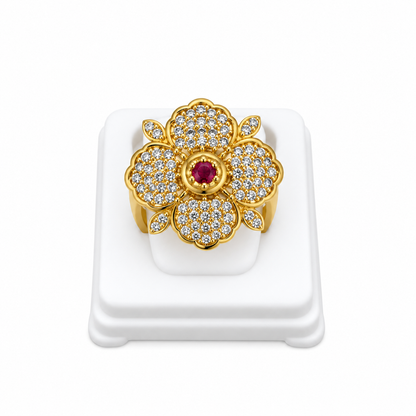 Ruby Floral Gold-Toned Statement Ring