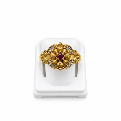 Antique Gold-Toned Ruby Floral Statement Ring