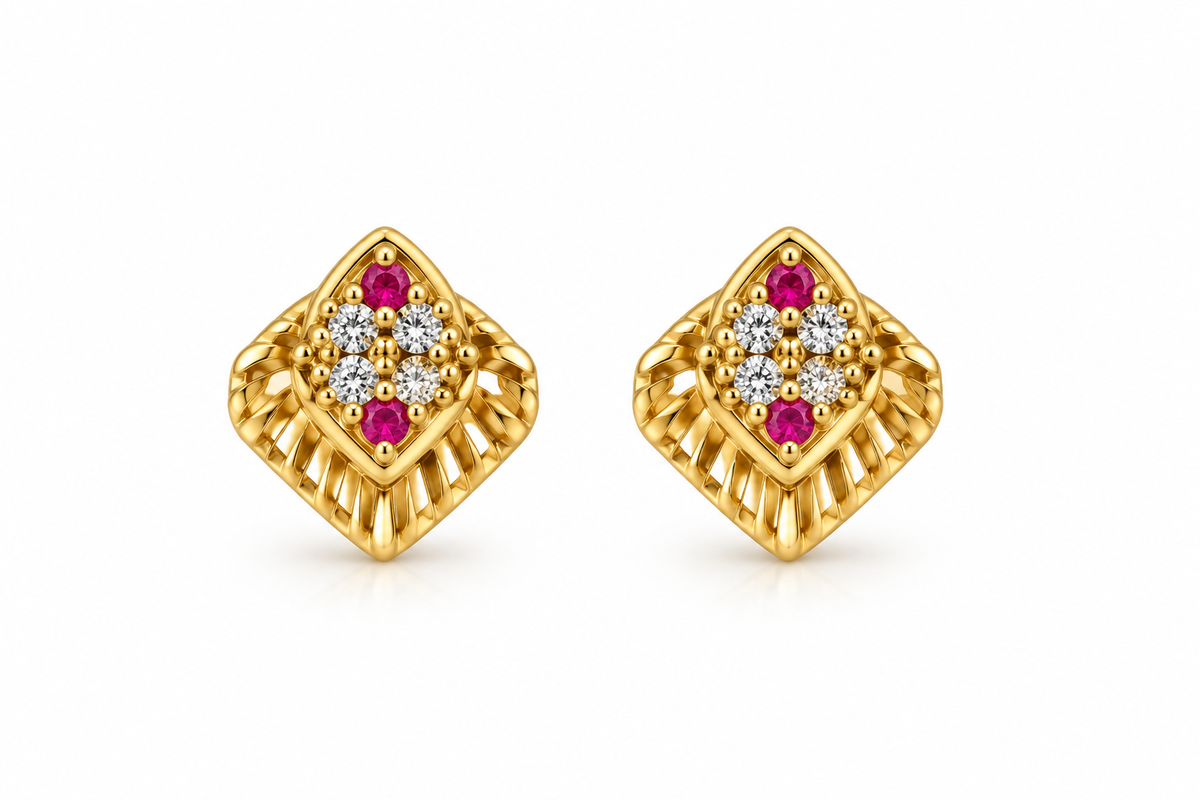 Gold-Toned Square Floral Stud Earrings