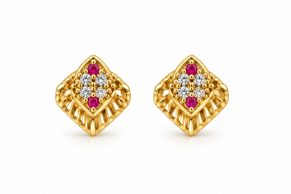 Gold-Toned Square Floral Stud Earrings