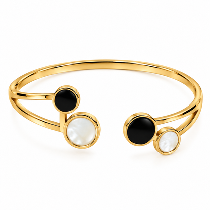 Premium Gold-Toned Black & White Dual-Tone Stone Cuff Bracelet