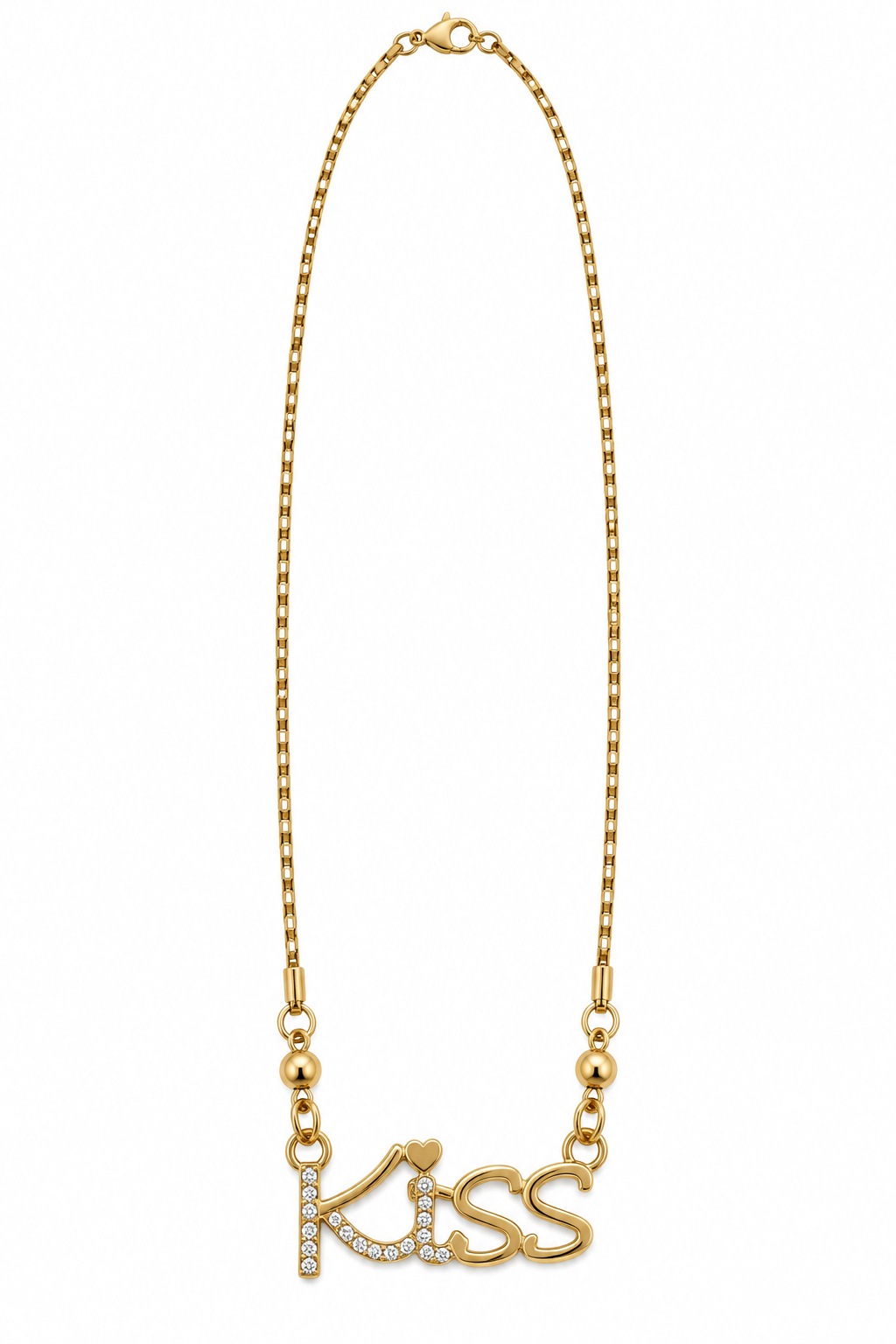 Premium Gold-Toned “KISS” Script Pendant Necklace