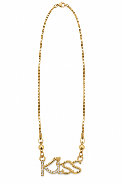 Premium Gold-Toned “KISS” Script Pendant Necklace