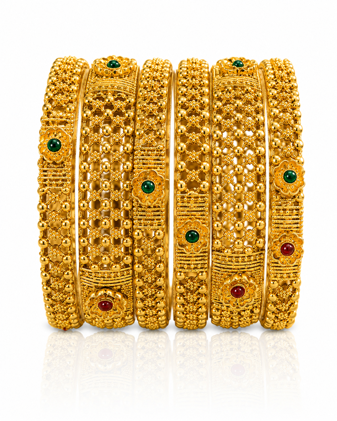 Royal Antique Gold Multistone Bangle Set