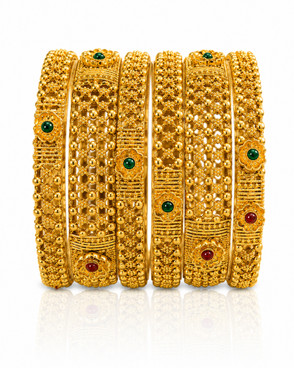 Royal Antique Gold Multistone Bangle Set
