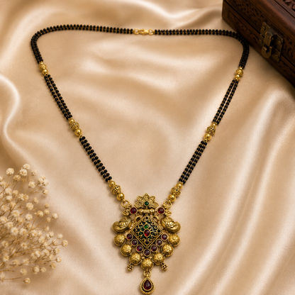Regal Antique Gold Black Beaded Mangalsutra