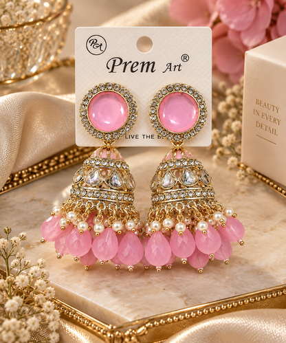 Pink Stone Gold-Toned Jhumka Earrings