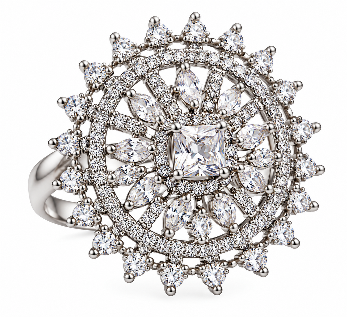 Premium Silver-Toned Crystal Statement Ring