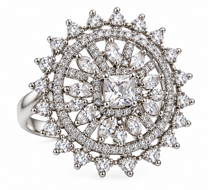 Premium Silver-Toned Crystal Statement Ring