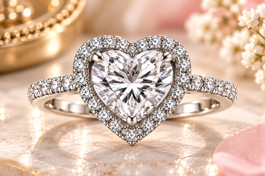Heart-Shaped Solitaire Halo Statement Ring