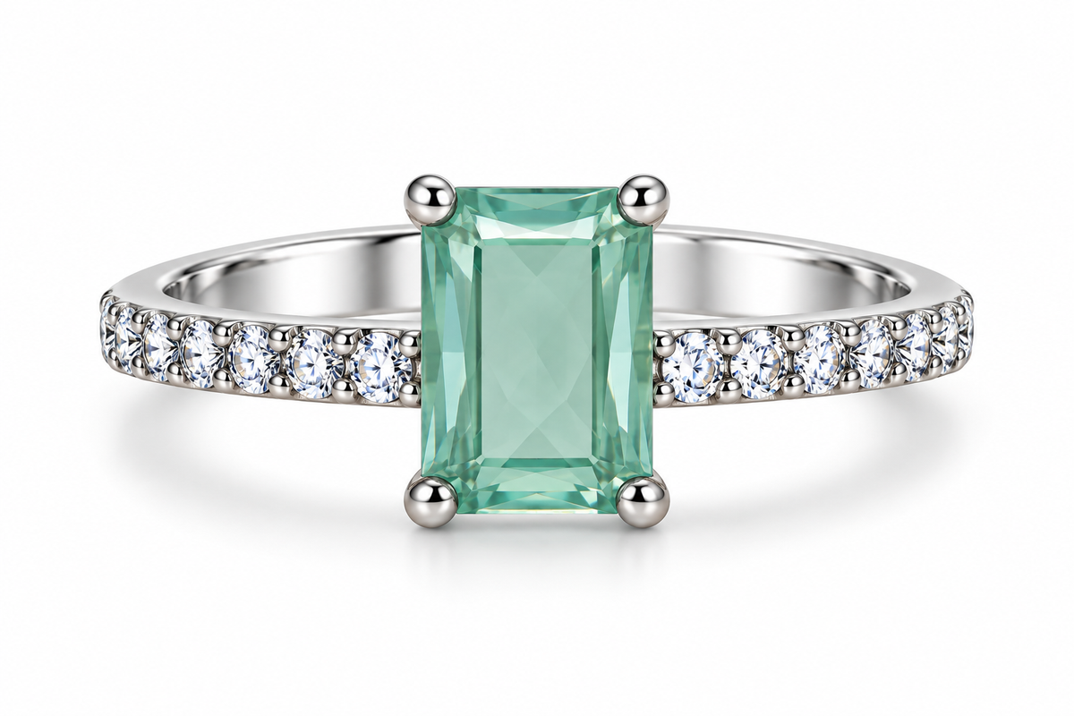 Aqua Green Rectangular Solitaire Statement Ring