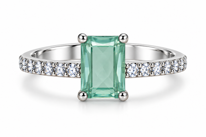 Aqua Green Rectangular Solitaire Statement Ring