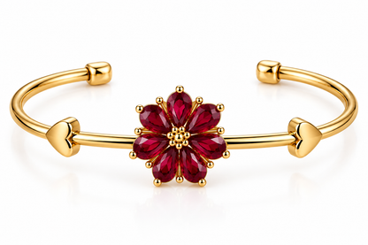 Premium Gold-Toned Ruby Red Floral Bracelet