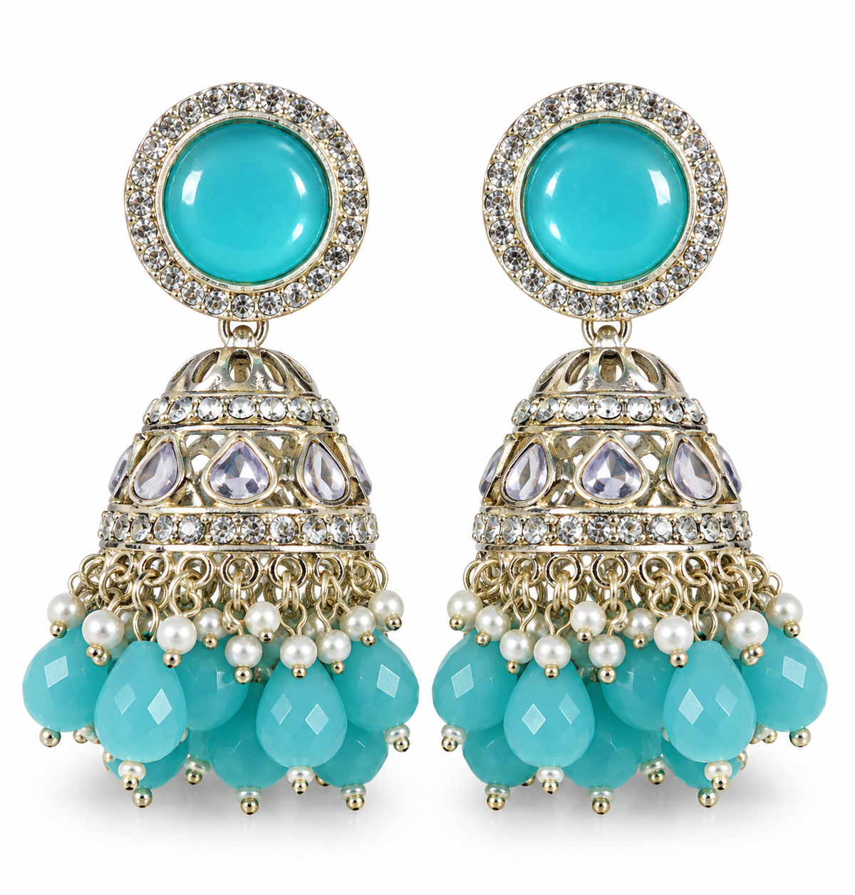 Premium Gold-Toned Turquoise Jhumka Earrings
