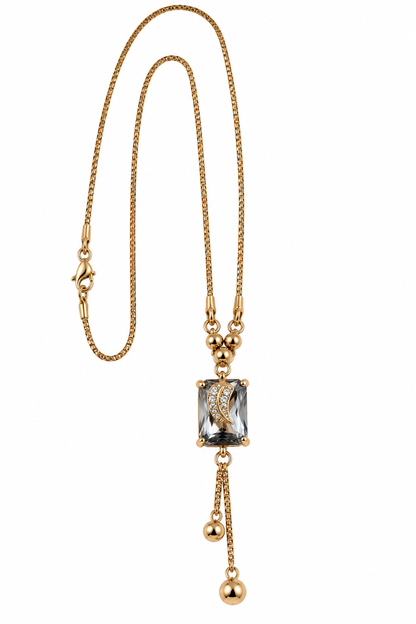 Gold-Toned Clear Grey Stone Pendant Necklace