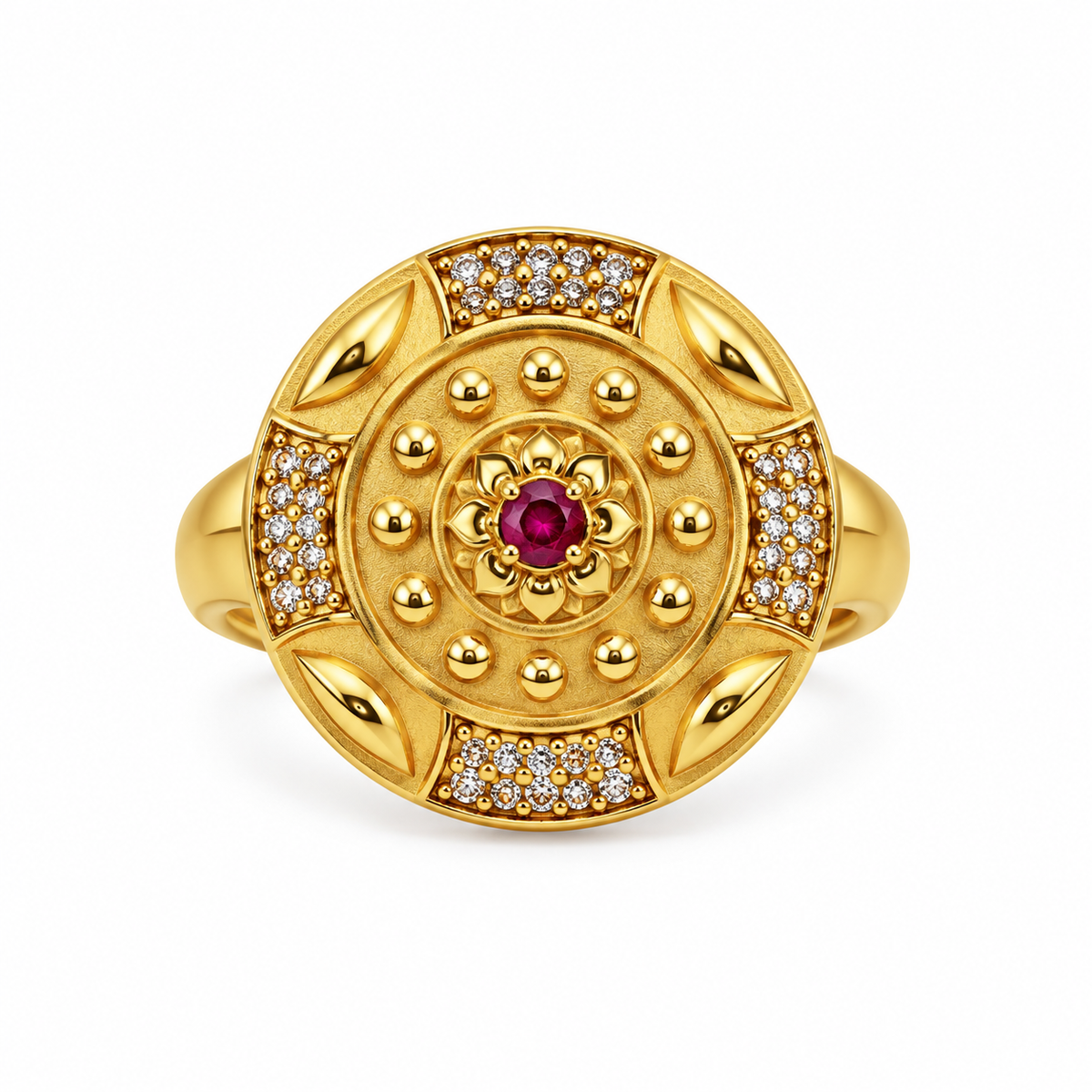 Premium Gold-Toned Ruby Medallion Ring