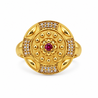 Premium Gold-Toned Ruby Medallion Ring