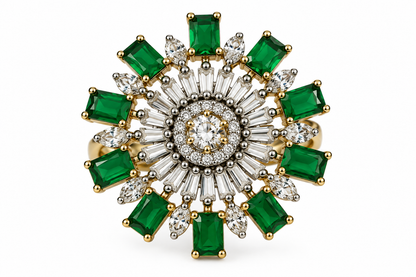 Emerald Green Floral Sunburst Statement Ring