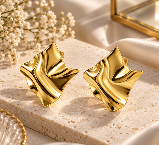 Gold-Toned Sculptural Geometric Stud Earrings