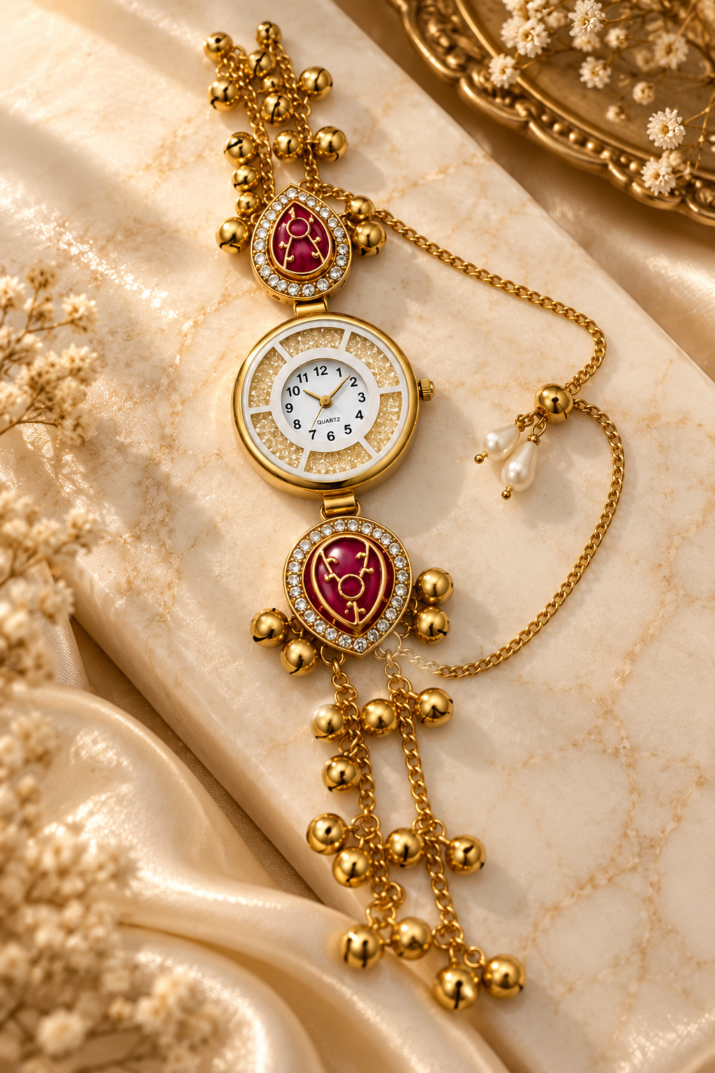 Elegant Gold-Toned Pendant Watch with Traditional Bell Detailing