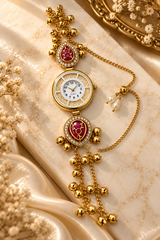 Elegant Gold-Toned Pendant Watch with Traditional Bell Detailing