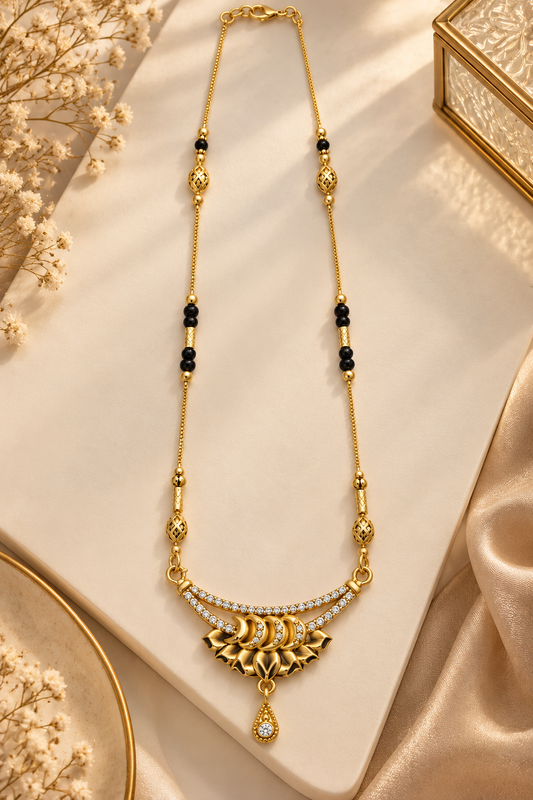 Gold-Toned Black Beaded Pendant Necklace