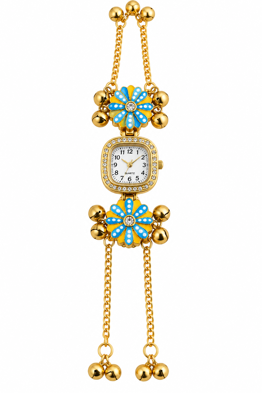 Gold-Toned Floral Bracelet Watch