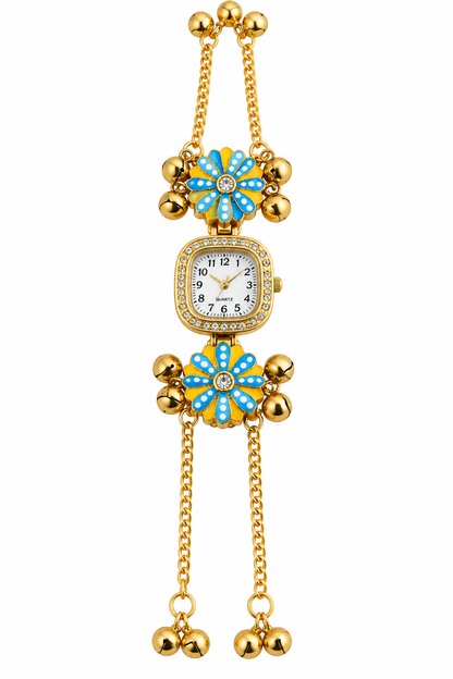 Gold-Toned Floral Bracelet Watch