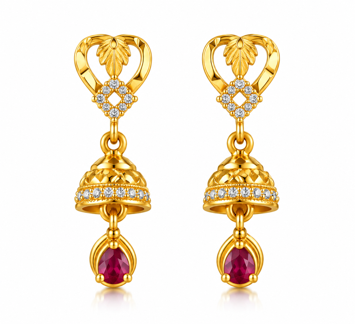 Gold-Toned Ruby Jhumka Drop Earrings