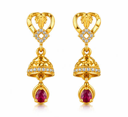 Gold-Toned Ruby Jhumka Drop Earrings
