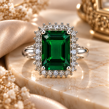 Silver-Toned Emerald Green Statement Ring