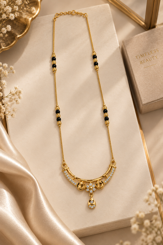 Elegant Gold-Toned Mangalsutra with Crystal Crescent Pendant