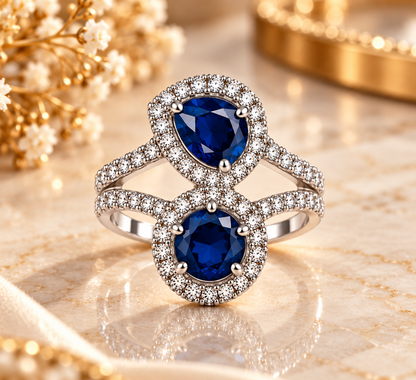 Sapphire Blue Double-Stone Statement Ring