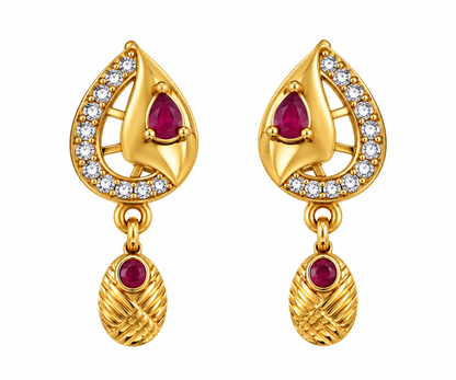 Premium Gold-Toned Ruby Teardrop Drop Earrings