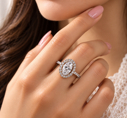 Crystal Oval Halo Statement Ring