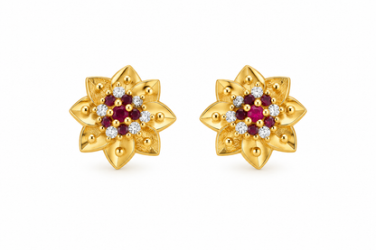 Gold-Toned Floral Cluster Stud Earrings