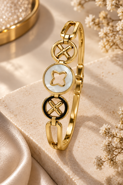 Premium Gold-Toned Black & White Geometric Bracelet