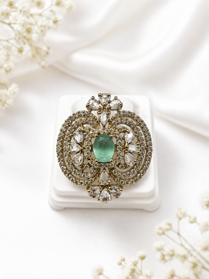 Premium Silver-Toned Emerald Statement Ring