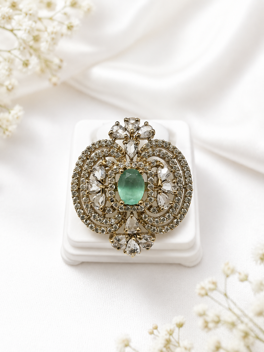 Premium Silver-Toned Emerald Statement Ring