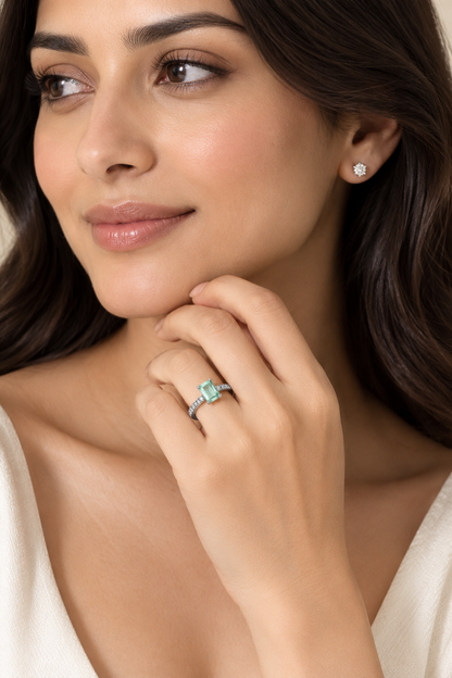 Aqua Green Rectangular Solitaire Statement Ring