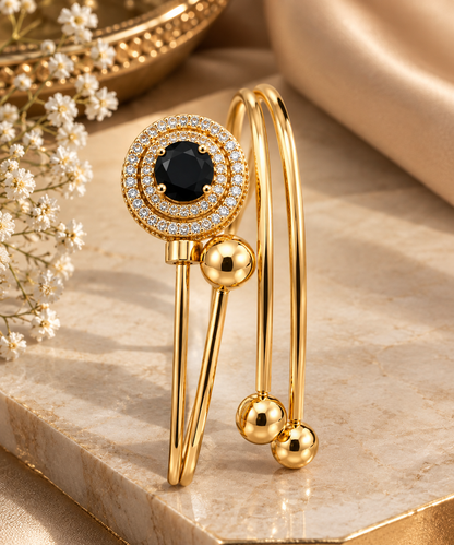 Gold-Toned Black Stone Dual-Band Bracelet
