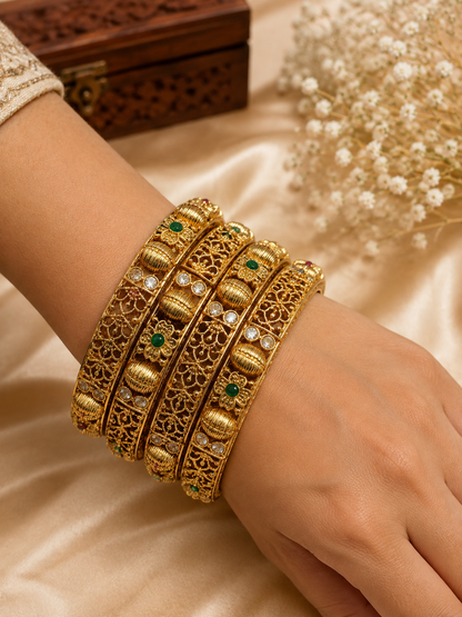 Antique Gold-Toned Designer Bangle Set