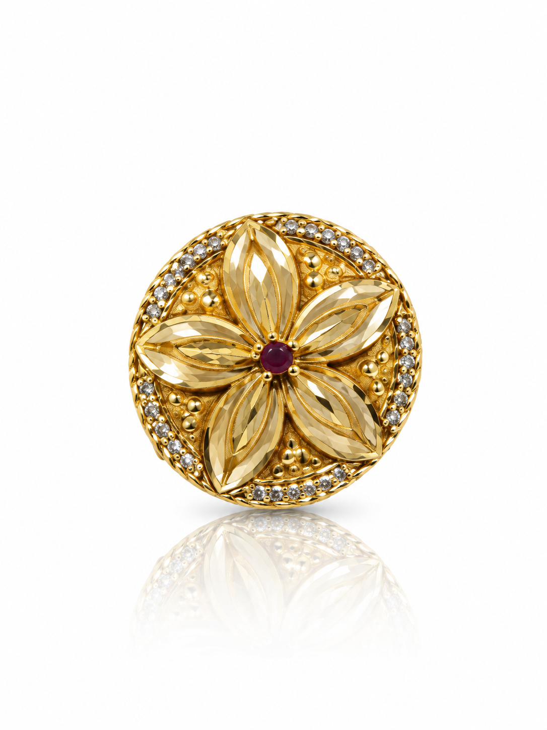 Gold-Toned Floral Crystal Statement Ring