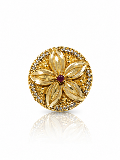 Gold-Toned Floral Crystal Statement Ring