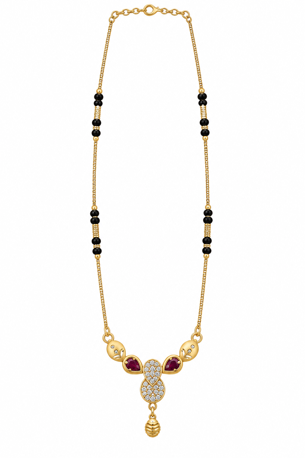 Elegant Gold-Toned Mangalsutra with Ruby-Accent Pendant