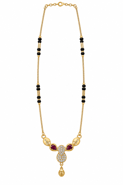 Elegant Gold-Toned Mangalsutra with Ruby-Accent Pendant